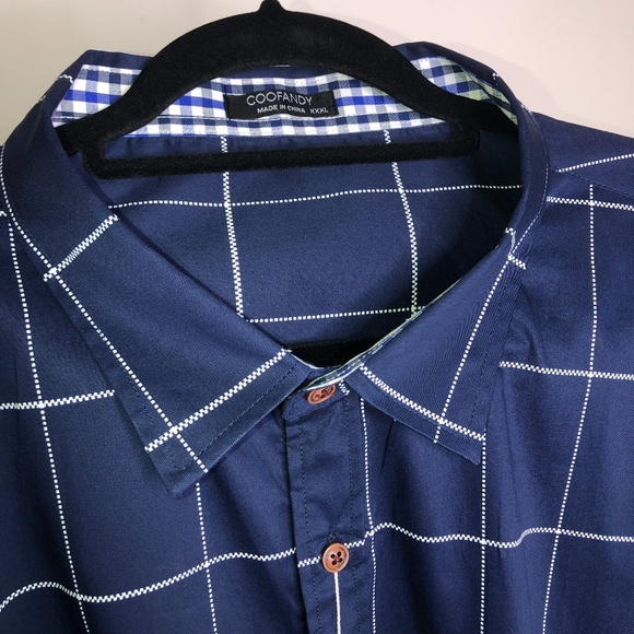 COOFANDY Men's Navy Blue Window Pane Button Down Shirt ~Sz XXXL - Picture 7 of 15
